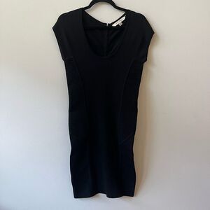 Reiss Women's Black Cap Scoop Neck Ribbed Side Sleeve Mini Bodycon Dress